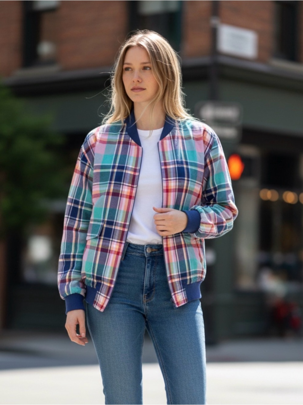 Vintage Westbound Plaid Bomber Jacket in Multicolor - Women’s Medium